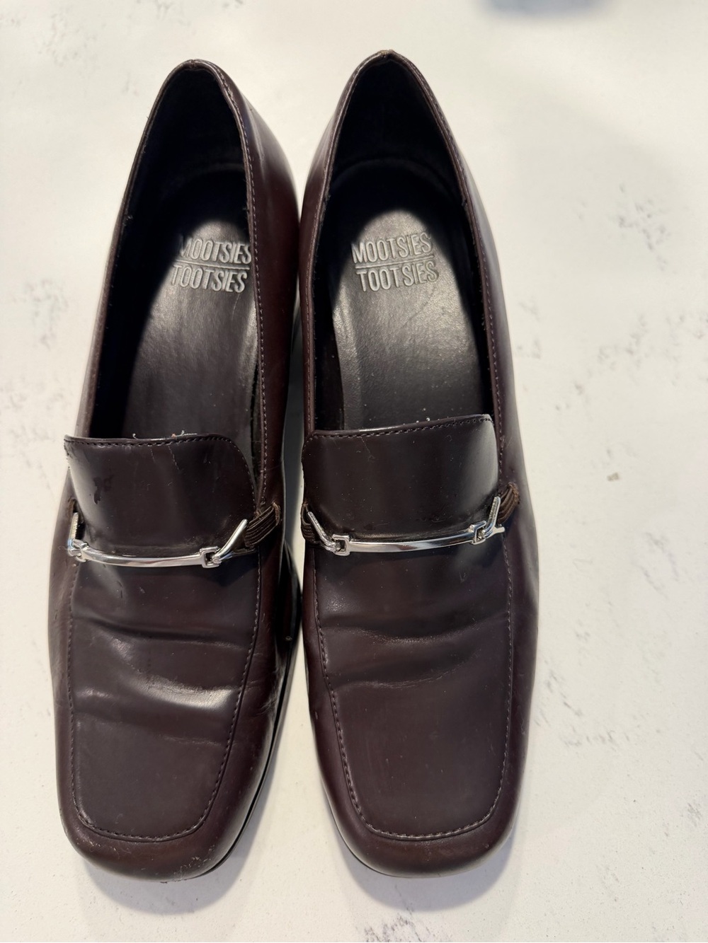 Mootsies Tootsies Women’s Dark Brown Leather Slip-On Loafers w Silver Bit Sz 9.5